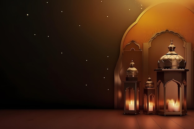 Ilustration islamic lantern stands with candle light ramadan kareem background Generated ai