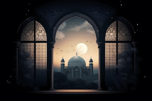 Ilustration islamic mosque ramadhan kareem background Generated ai