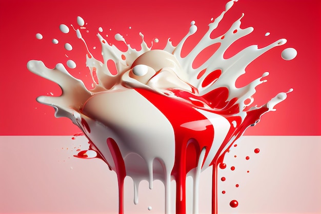 Ilustration red and white thick creamy paint splashes on a colorful background generative ai