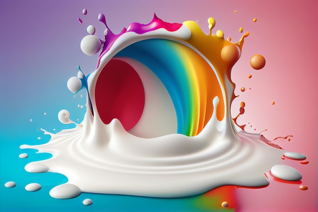 Ilustration splashes of different rainbow thick colors on a colorful background generative ai