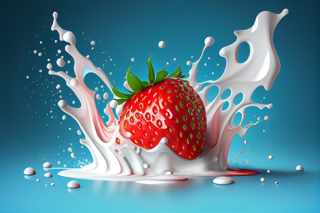 Ilustration strawberry in thick paint splashes on colorful background generative ai