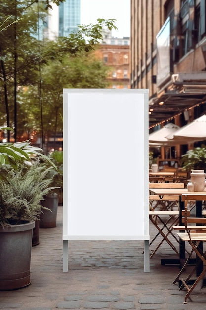 Ilustration White blank billboard mockup at the outdoor cafe or restaurant Generative AI