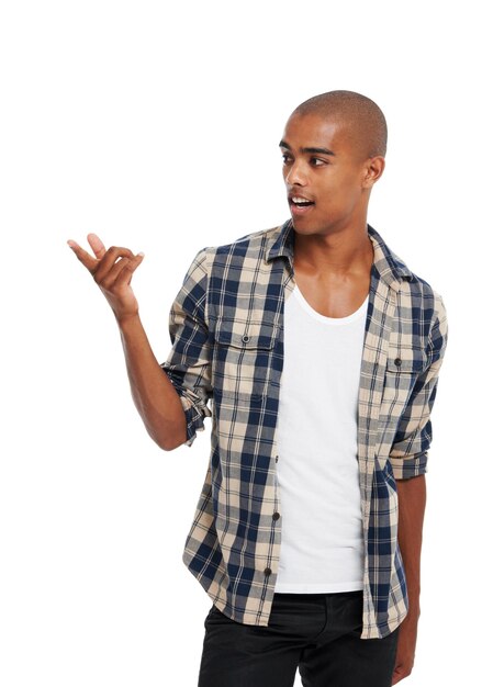 Im telling you this really works Cropped shot of a young man standing against a white background