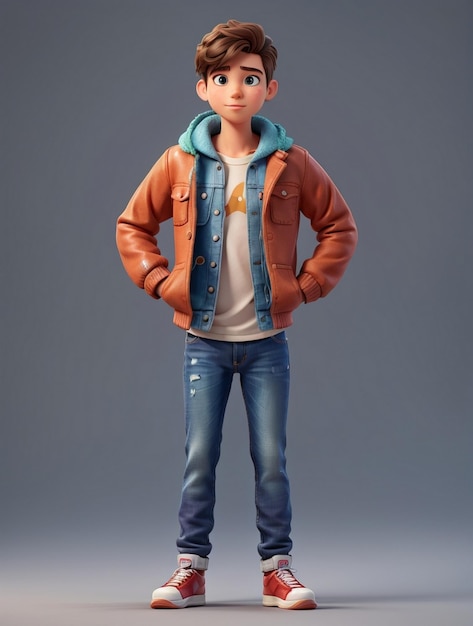 Image of 3d cute fashion boy character illustration with colorful casual dress