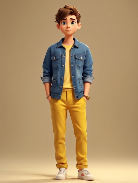 Image of 3d cute fashion boy character illustration with colorful casual dress