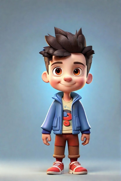 Image of 3d cute fashion little boy character illustration with colorful casual dress