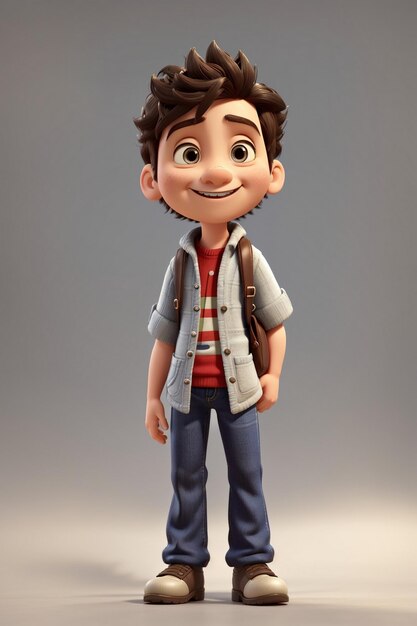 Image of 3d cute fashion little boy character illustration with colorful casual dress