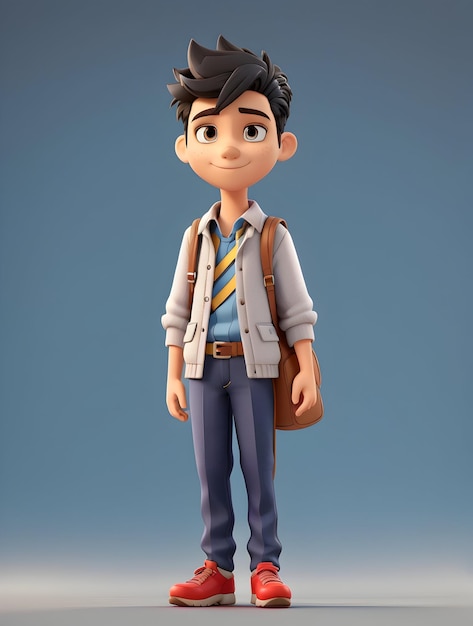 Image of 3d cute student boy character illustration