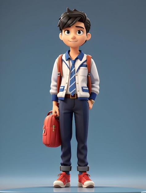 Image of 3d cute student boy character illustration