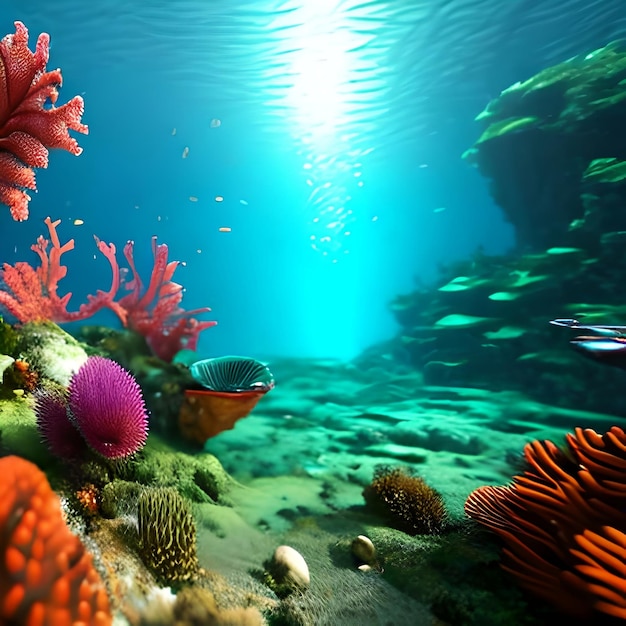 Image for 3d floor Underwater world Octopus corals