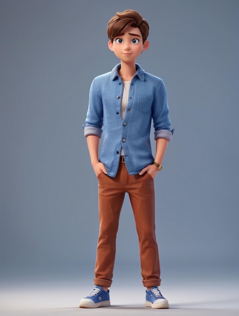 Image of 3d modern fashion boy character illustration with colorful casual dress