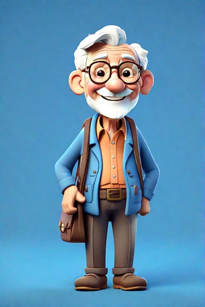 Image of 3d smiling old man character illustration isolated on color background