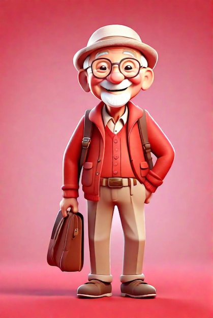 Image of 3d smiling old man character illustration isolated on color background