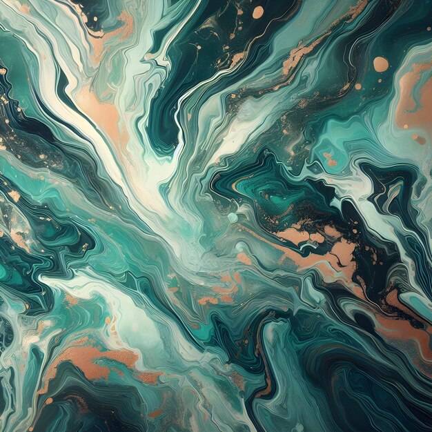 Image of Abstract Golden Green Teal Turquoise Marble Luxury Panoramic Background