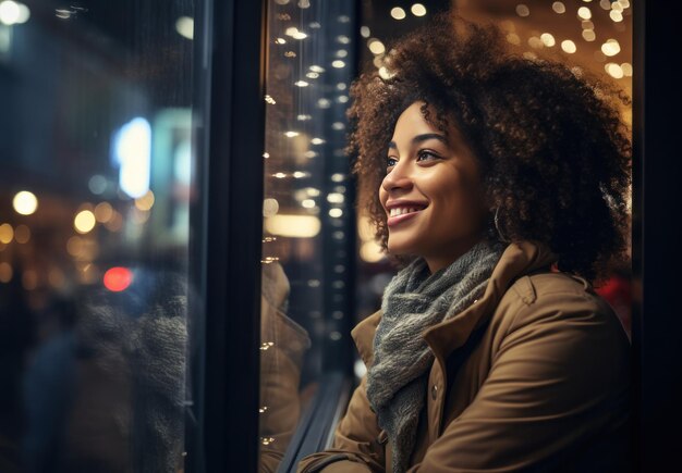 image of an african american woman looking in the window