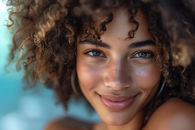 Image of a afrocaribbean woman with blue eyes