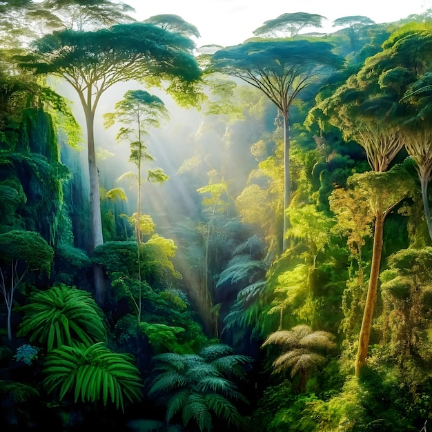 An image of the Amazon area covered with tropical rain forests