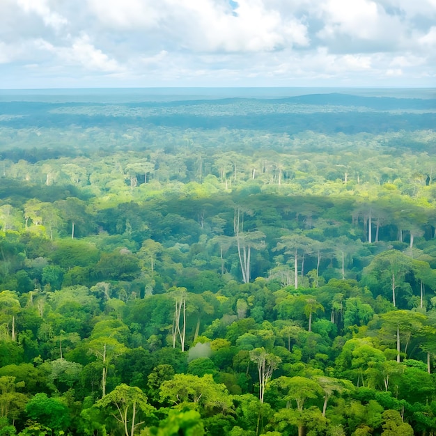 An image of the Amazon area covered with tropical rain forests