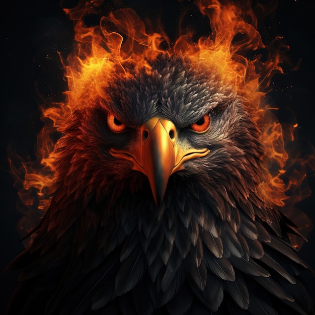 Image of angry an eagle face and flames on dark background Wildlife Animals Illustration Generative AI