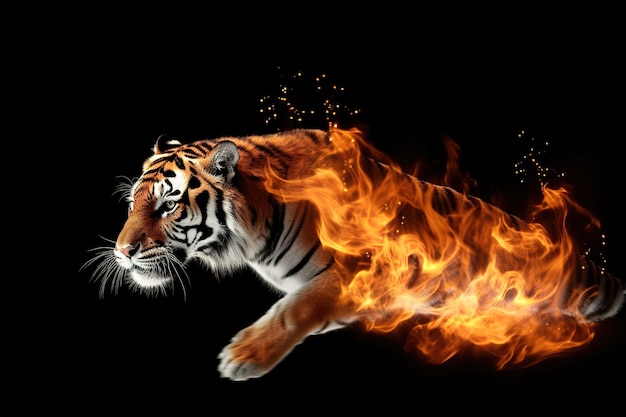 Image of an angry tiger with flames Wildlife Animals illustration generative AI