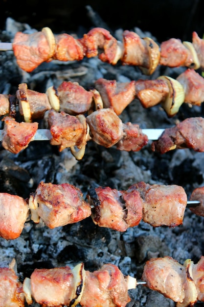 Image of appetizing barbecue on the fire