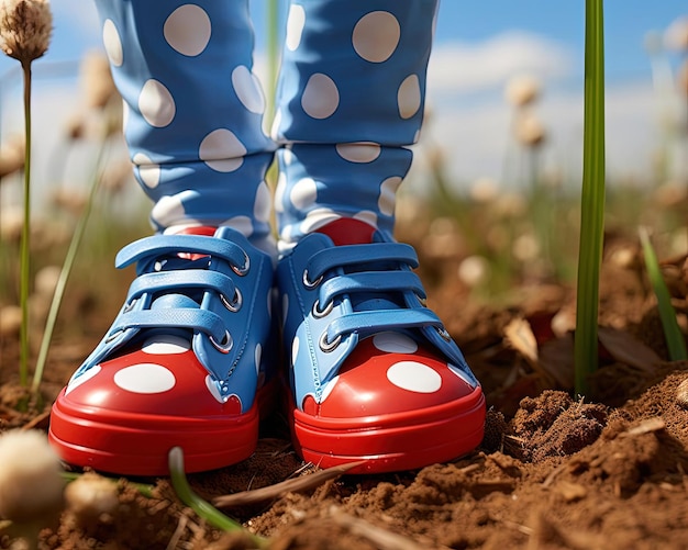 image of an artists doll posing in a field of shiny shoes in the style of pop art minimalism