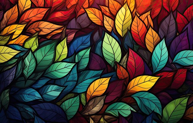 Photo image of autumncolored leaves for downloading as a wallpaper perfect for autumn and nature by generative ai