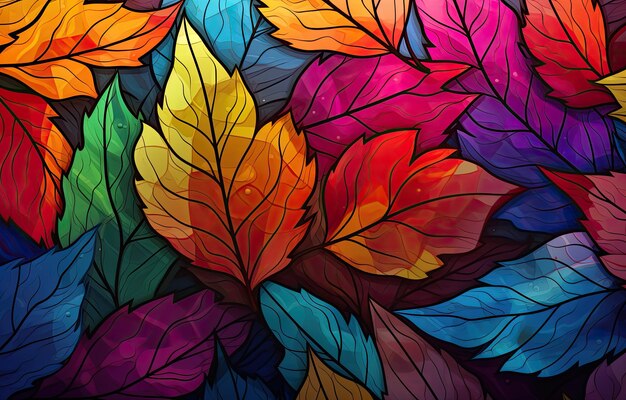 Photo image of autumncolored leaves for downloading as a wallpaper perfect for autumn and nature by generative ai