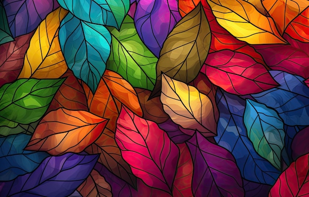 Image of autumncolored leaves for downloading as a wallpaper perfect for autumn and nature by generative AI