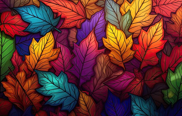 Image of autumncolored leaves for downloading as a wallpaper perfect for autumn and nature by generative AI