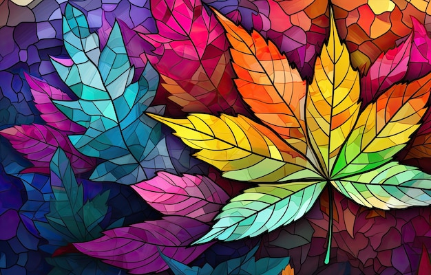 Image of autumncolored leaves for downloading as a wallpaper perfect for autumn and nature by generative AI