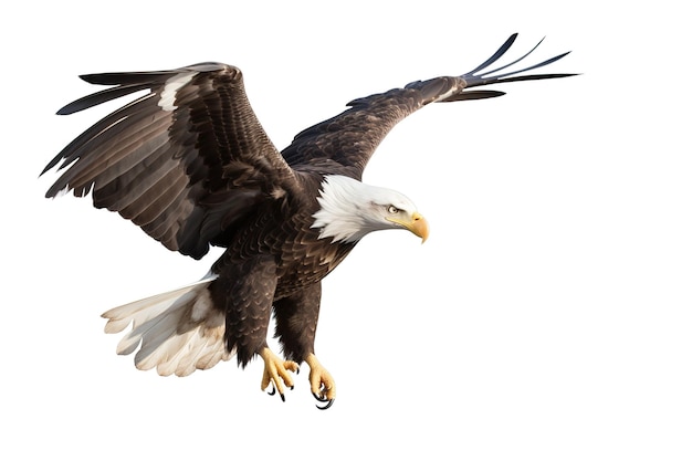 Изображение лысого орла, разворачивающего крылья на белом фоне Птицы Дикая природа Животные Иллюстрация Генеративный ИИ