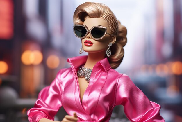 an image of a barbie doll in urban shirt and sunglasses