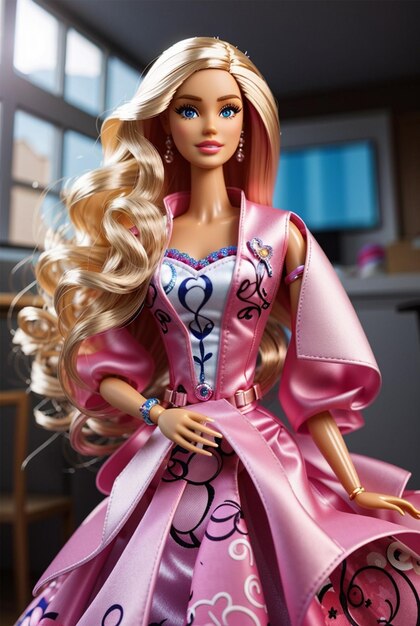 Image of barbie wearing all pink with beautiful dress