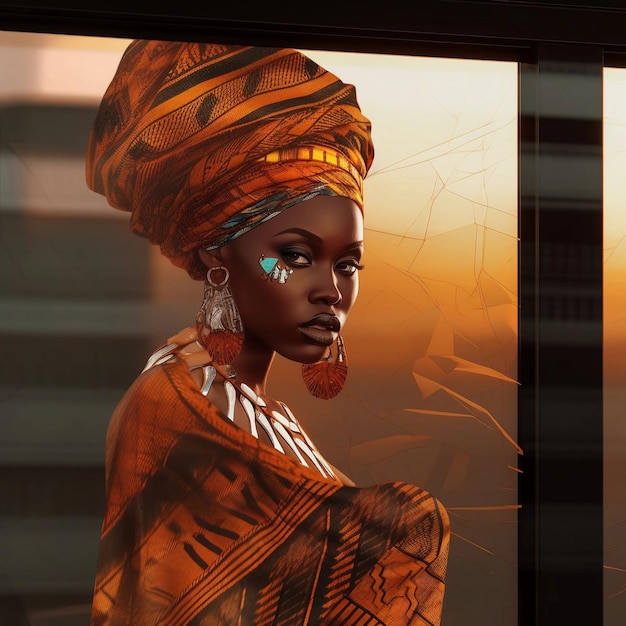 image of a beautiful african woman on glassgenerative ai