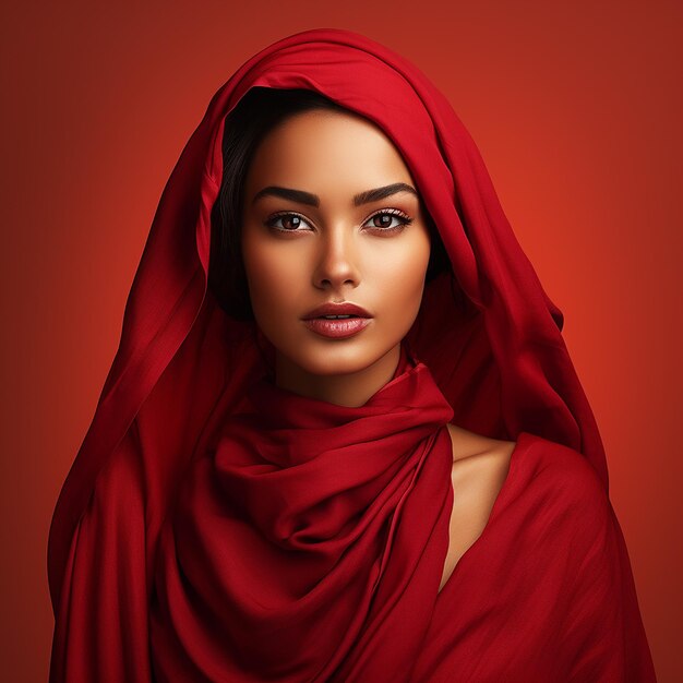 Photo image of a beautiful arab girl on a red background