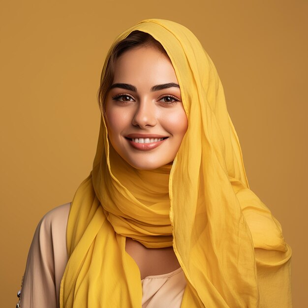 Photo image of a beautiful arab girl on a yellow background