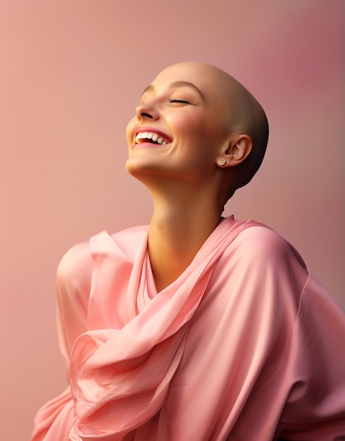 image of a beautiful bald woman wearing pink outfits