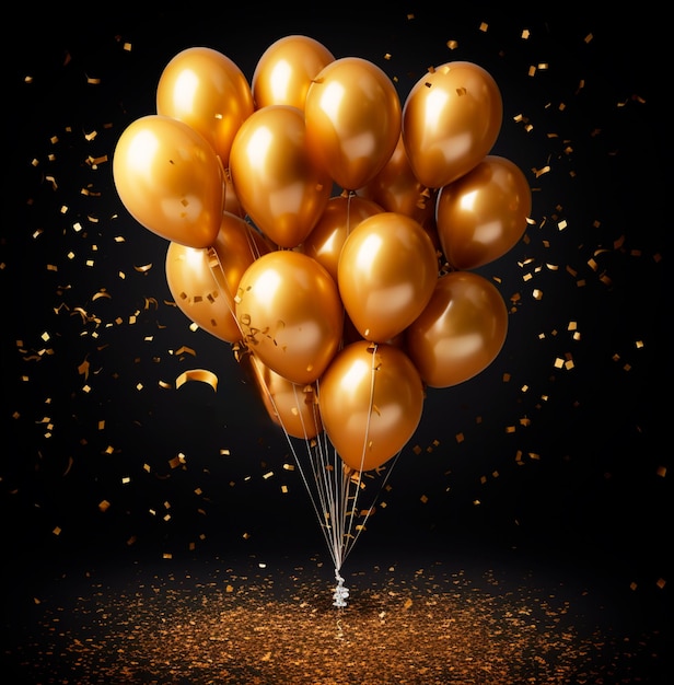 Image of beautiful golden balloons and confetti