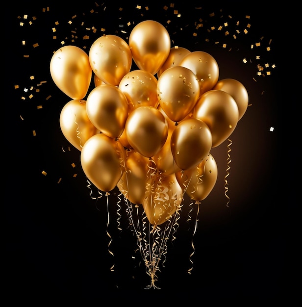 Image of beautiful golden balloons and confetti