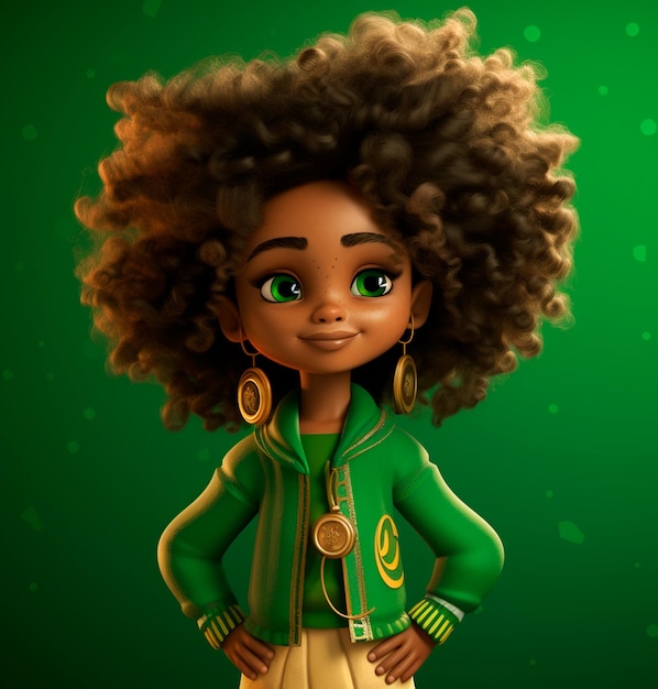 image of a beautiful little girl with afro hair cartoon