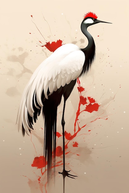 Image of beautiful red crowned crane painting Bird Wildlife Animals Generative AI Illustration