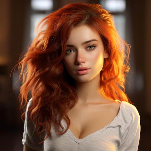 an image of a beautiful redhead woman with long hair