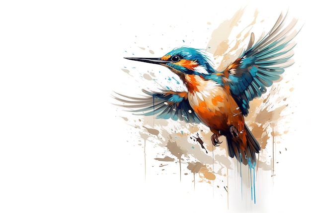 Image of beautiful watercolor painting of common kingfisher flying Bird Wildlife Animals Illustration Generative AI