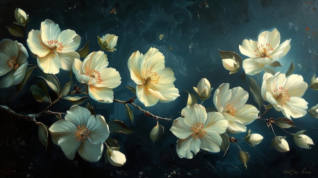 An image of beautiful white flowers on a dark background