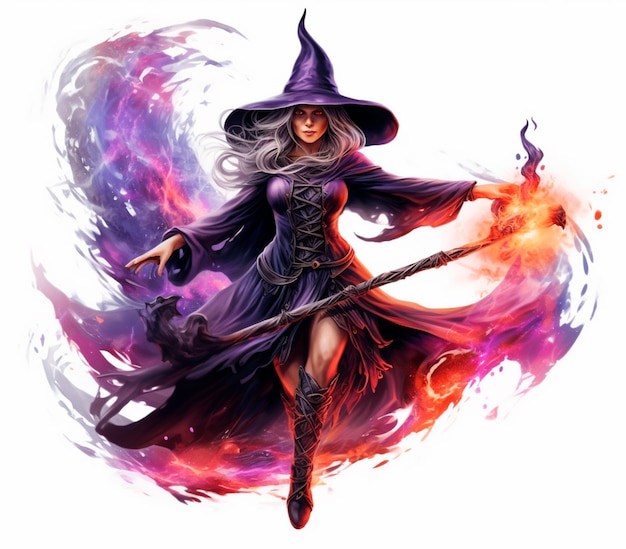 Photo image of a beautiful witch happy halloween