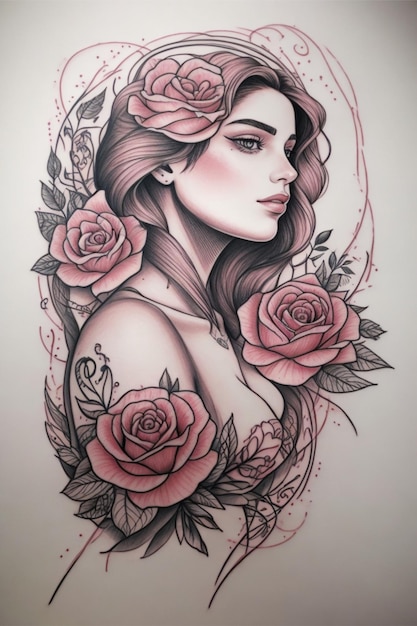 Image of beautiful woman surrounded by roses