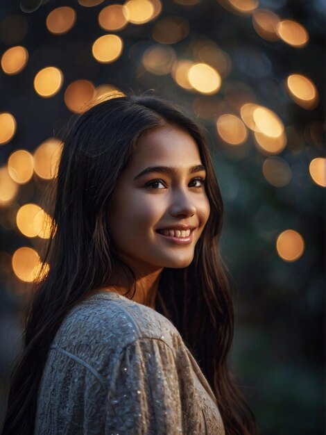 Image of a beautiful young girl with long black hair