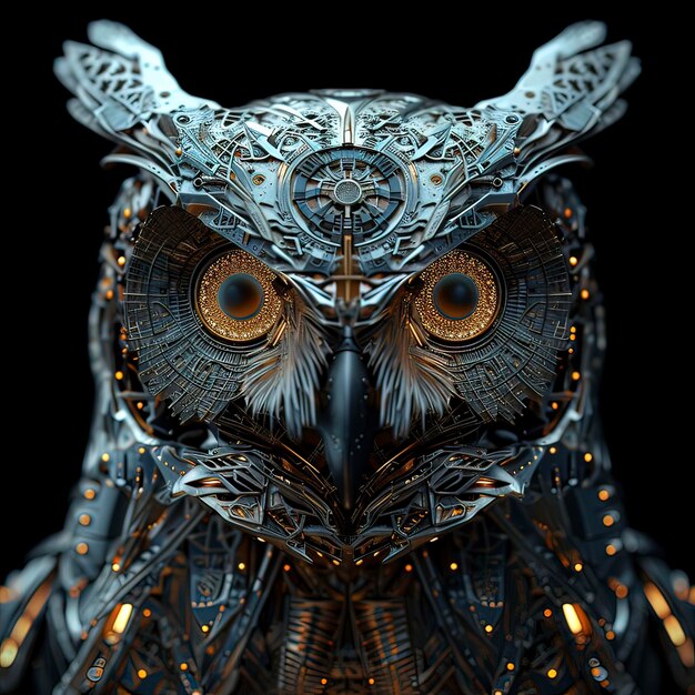 Image of a biomechanical owl Generative ai