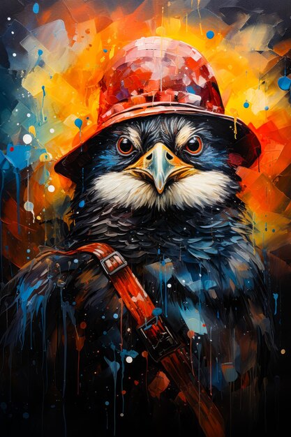 消防士の帽子をかぶった鳥の画像 ジェネレーティブAI
